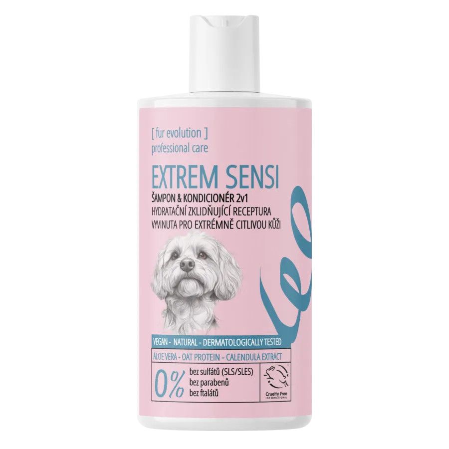 Fur Evolution EXTREM SENSI - Hydratační šampon a kondicionér 2v1 na suchou, mastnou a extrémně citlivou srst a kůži 300 ml