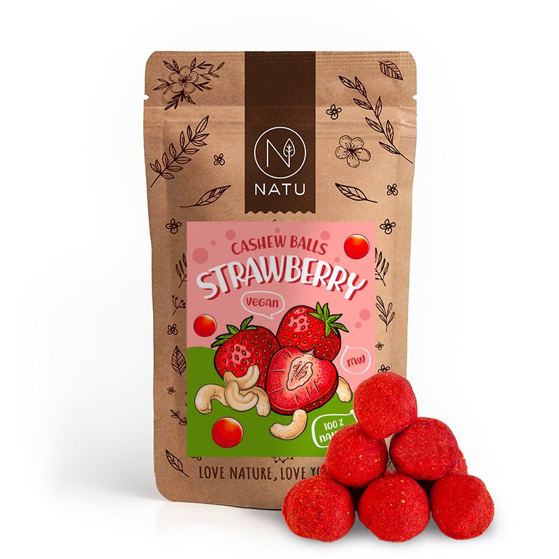 Natu Jahodové kuličky s kešu krémem 70g